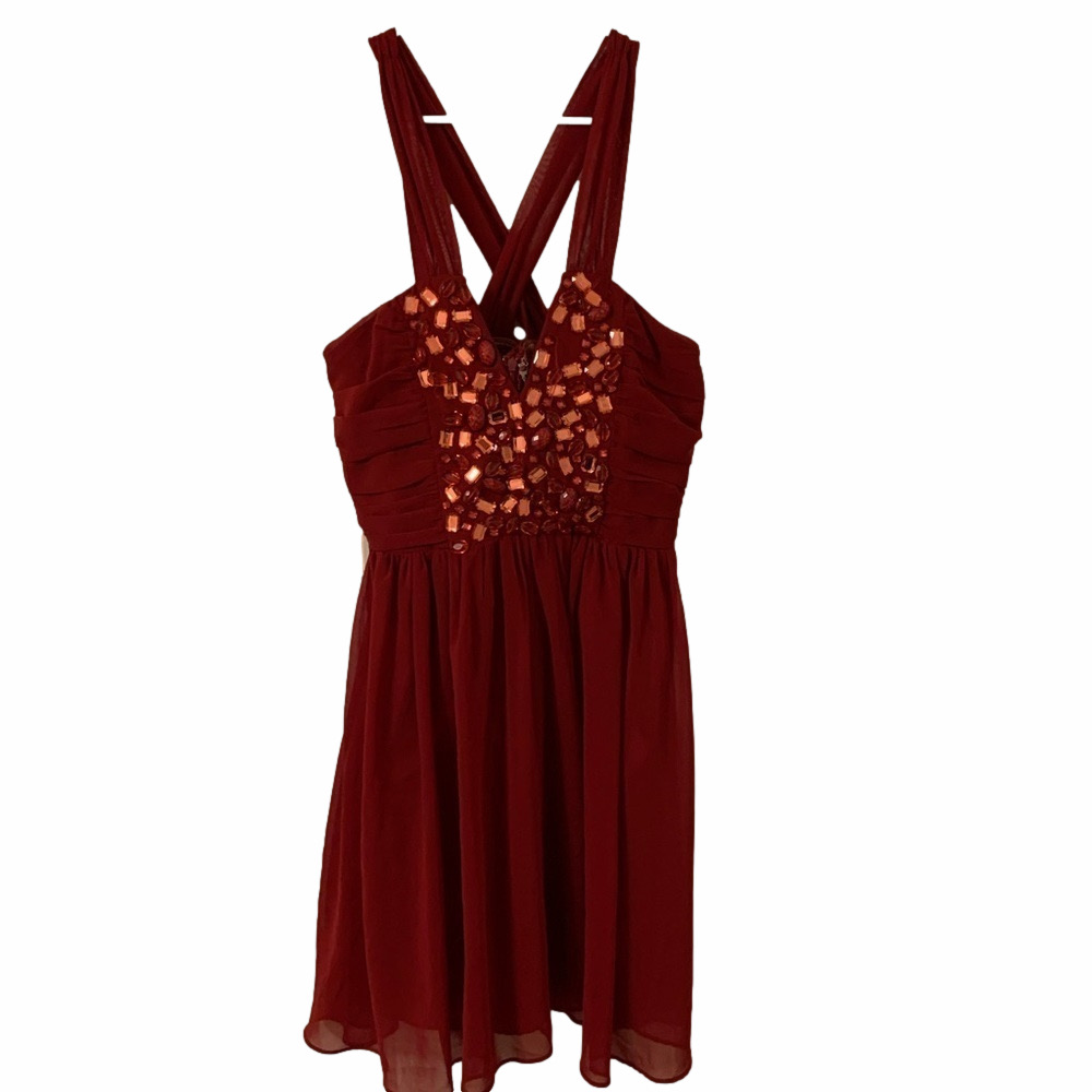 BKE Burgundy Criss Cross Jeweled Dress Large NWT